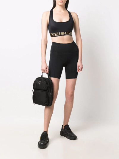 Versace Black Sports Bra With Greca And Medusa Detail In Stretch Cotton
