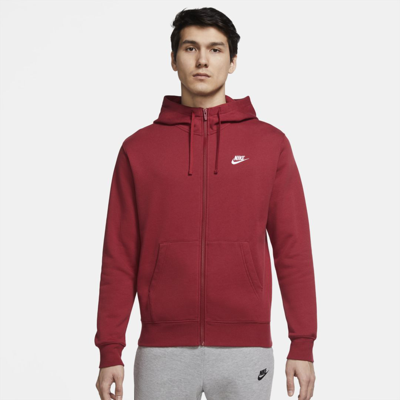 Shop Nike Men's  Sportswear Club Fleece Full-zip Hoodie In Red