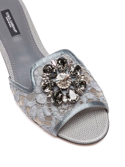 Shop Dolce & Gabbana Crystal-embellished Lace Sandals In Grey