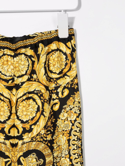 Versace Kids Black & Gold Silk Barocco Lounge Pants In Black