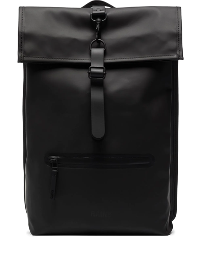 Shop Rains Logo-embossed Foldover Backpack In Black