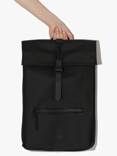 Shop Rains Logo-embossed Foldover Backpack In Black