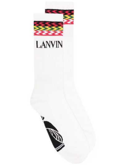 Shop Lanvin Logo Calf-length Socks In White