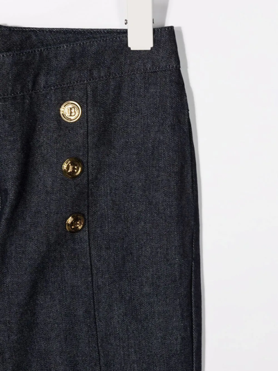 Shop Balmain Double-breasted Button Trousers In Blue