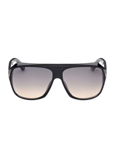 Shop Tom Ford Men's Hawkings-02 62mm Navigator Sunglasses In Shiny Black