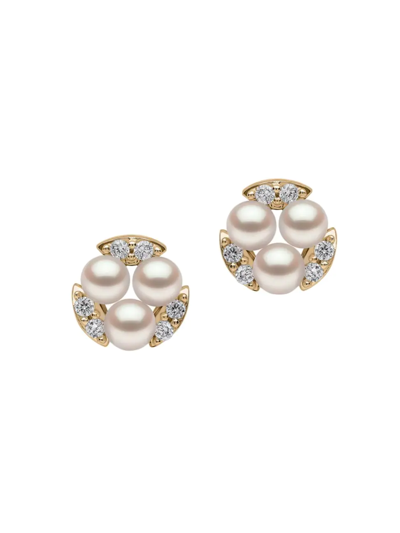 Shop Yoko London Women's Sleek 18k Yellow Gold, 3-3.5 Cultured Akoya Pearl, & Diamond Stud Earrings