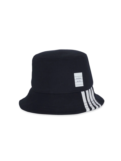 Shop Thom Browne Four Bar Canvas Bucket Hat In Navy