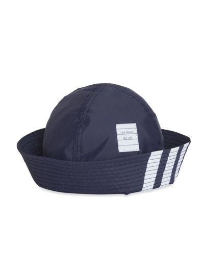 Shop Thom Browne Four Bar Turn-up Brim Bucket Hat In Navy