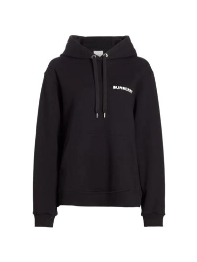 Shop Burberry Poulter Cotton Knit Hoodie In Black