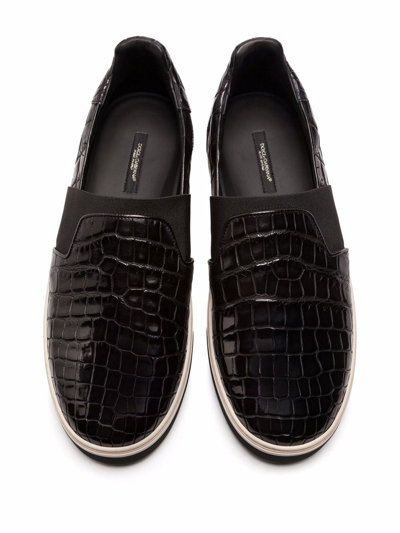 Dolce & Gabbana Black Croc Exotic Leather Sneakers Shoes