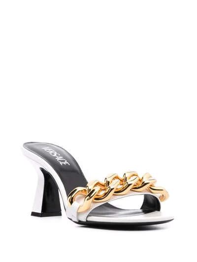 Shop Versace Medusa Chain Mules In Weiss