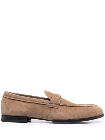 Shop Tod's Logo-plaque Suede Loafers In Nude