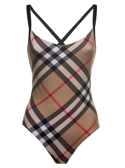 Shop Burberry Vintage Check One-piece Swimsuit In Beige