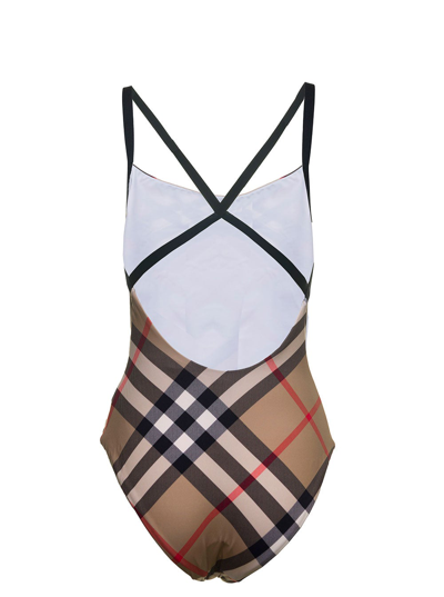 Shop Burberry Vintage Check One-piece Swimsuit In Beige