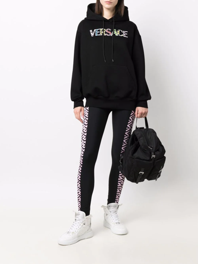 Shop Versace La Greca High-waisted Leggings In Black