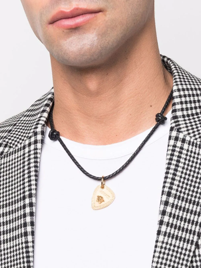 Shop Versace Braided Leather Plectrum-pendant Necklace In Black