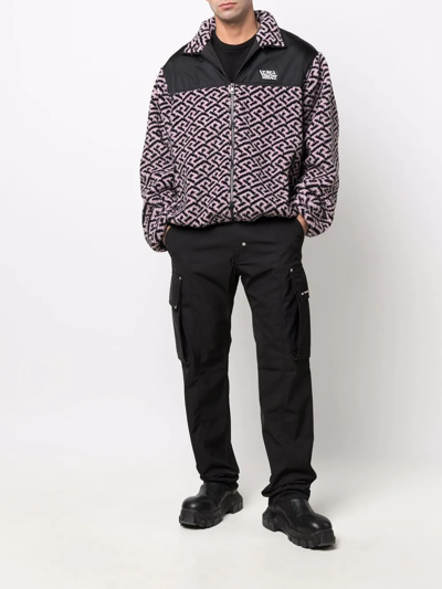Shop Versace Graphic-print Fleece Jacket In Black