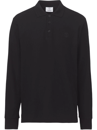 Shop Burberry Monogram Motif Piqué Long-sleeve Polo Shirt In Black