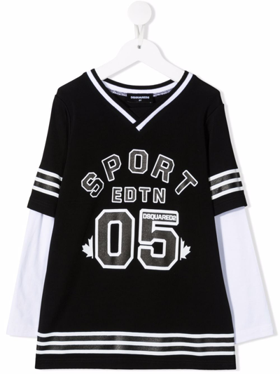 Dsquared2 Teen Layered-effect Oversized T-shirt In Black