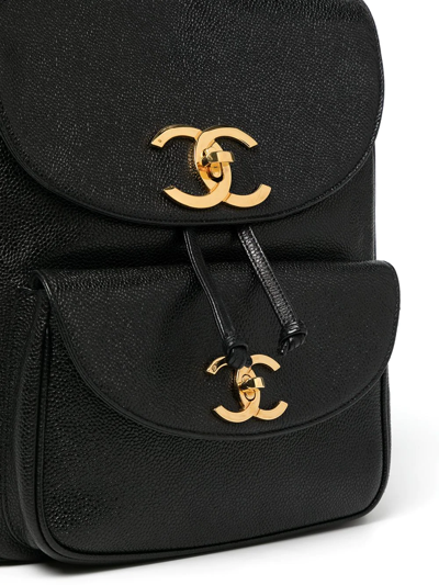 Pre-owned Chanel 1995 Cc Turn-lock Backpack In Black