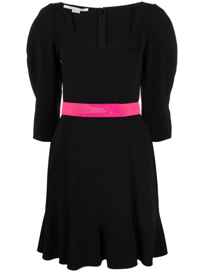 Shop Stella Mccartney Puff-sleeve Belted Dress In Black