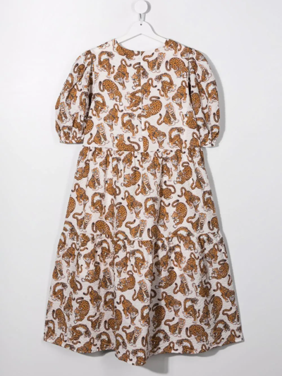 Shop Kenzo Teen Tiger-print Dress In Neutrals
