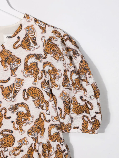 Shop Kenzo Teen Tiger-print Dress In Neutrals