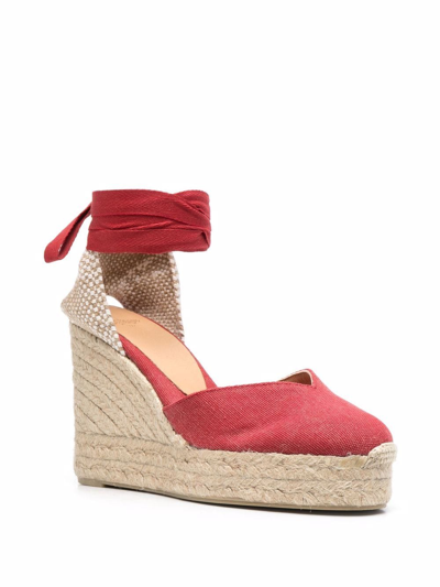 Shop Castaã±er Tie-detail Platform Espadrilles In Red