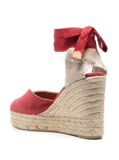 Shop Castaã±er Tie-detail Platform Espadrilles In Red