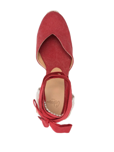 Shop Castaã±er Tie-detail Platform Espadrilles In Red