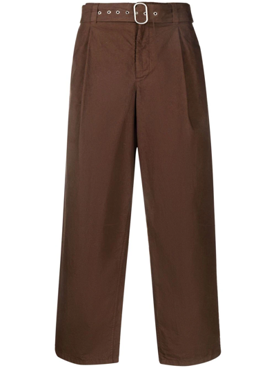 Shop Jil Sander Wide-leg Cotton Trousers In Brown