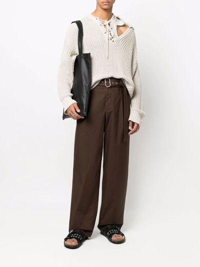 Shop Jil Sander Wide-leg Cotton Trousers In Brown
