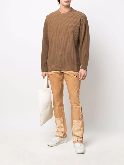 Shop Undercover Honeycomb-knit Crew Neck Jumper In Brown