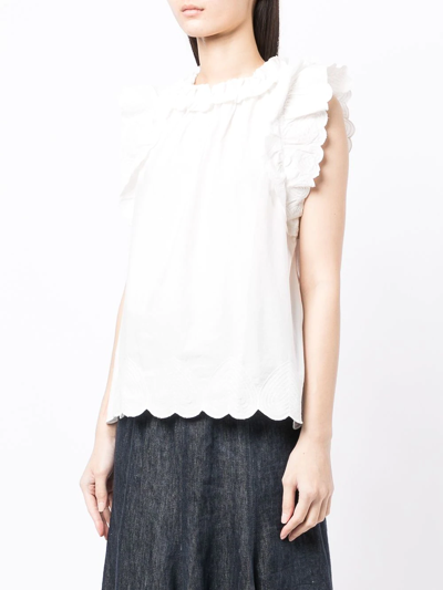 Shop Sea Ruffle-trim Scalloped Blouse In White