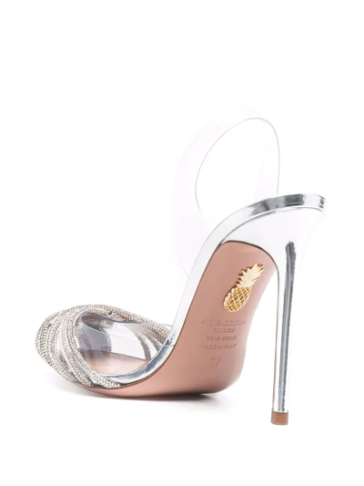 Aquazzura Gatsbi 105 Crystal-embellished Pvc And Metallic Leather Slingback Pumps In Silver