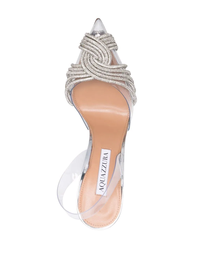 Aquazzura Gatsbi 105 Crystal-embellished Pvc And Metallic Leather Slingback Pumps In Silver