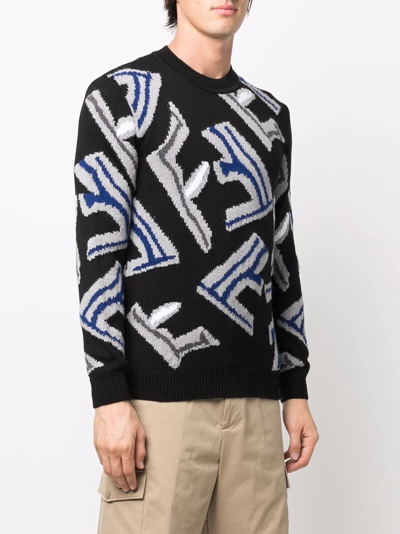 Shop Fendi Logo-jacquard Crew Neck Sweater In Black