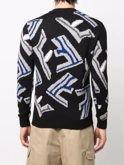 Shop Fendi Logo-jacquard Crew Neck Sweater In Black