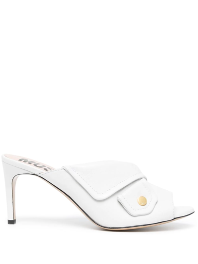 Shop Moschino Open-toe Leather Mules In White