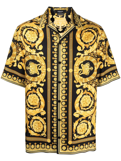 Shop Versace Barocco Print Silk Shirt In Yellow