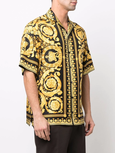 Shop Versace Barocco Print Silk Shirt In Yellow