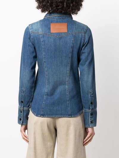 Shop Victoria Beckham Long-sleeve Denim Shirt In Blue