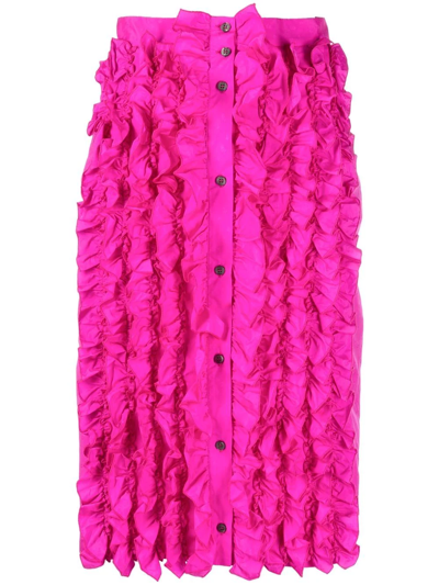 Msgm Ruffle-detail High-waisted Skirt In Pink