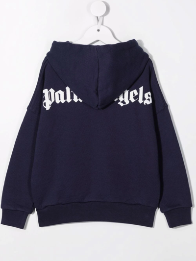 Shop Palm Angels Logo-print Hoodie In Blue