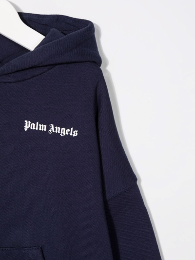 Shop Palm Angels Logo-print Hoodie In Blue