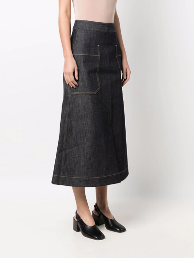 Shop Studio Nicholson A-line Denim Midi-skirt In Blue