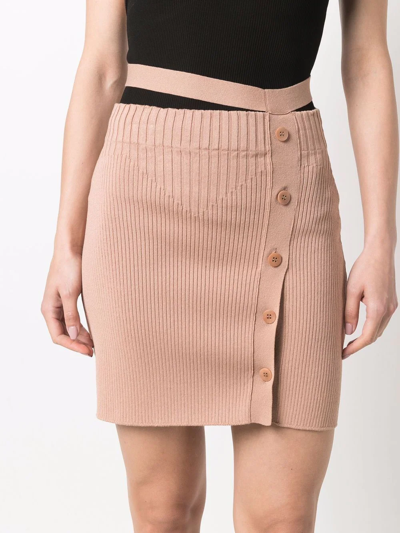 Shop Andreädamo Ribbed-knit Buttoned-up Skirt In Neutrals