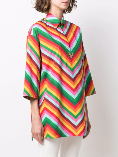 Valentino Chevron-print Cotton-poplin Shirt Dress In Red