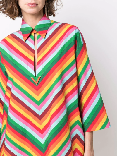 Valentino Chevron-print Cotton-poplin Shirt Dress In Red