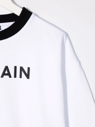 Shop Balmain Logo-print Cropped Sweatshirt In White